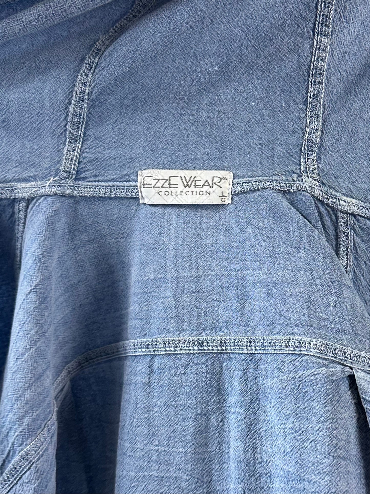 90s ‘Ezze Wear’ Blue Hooded Cotton Jacket / Large