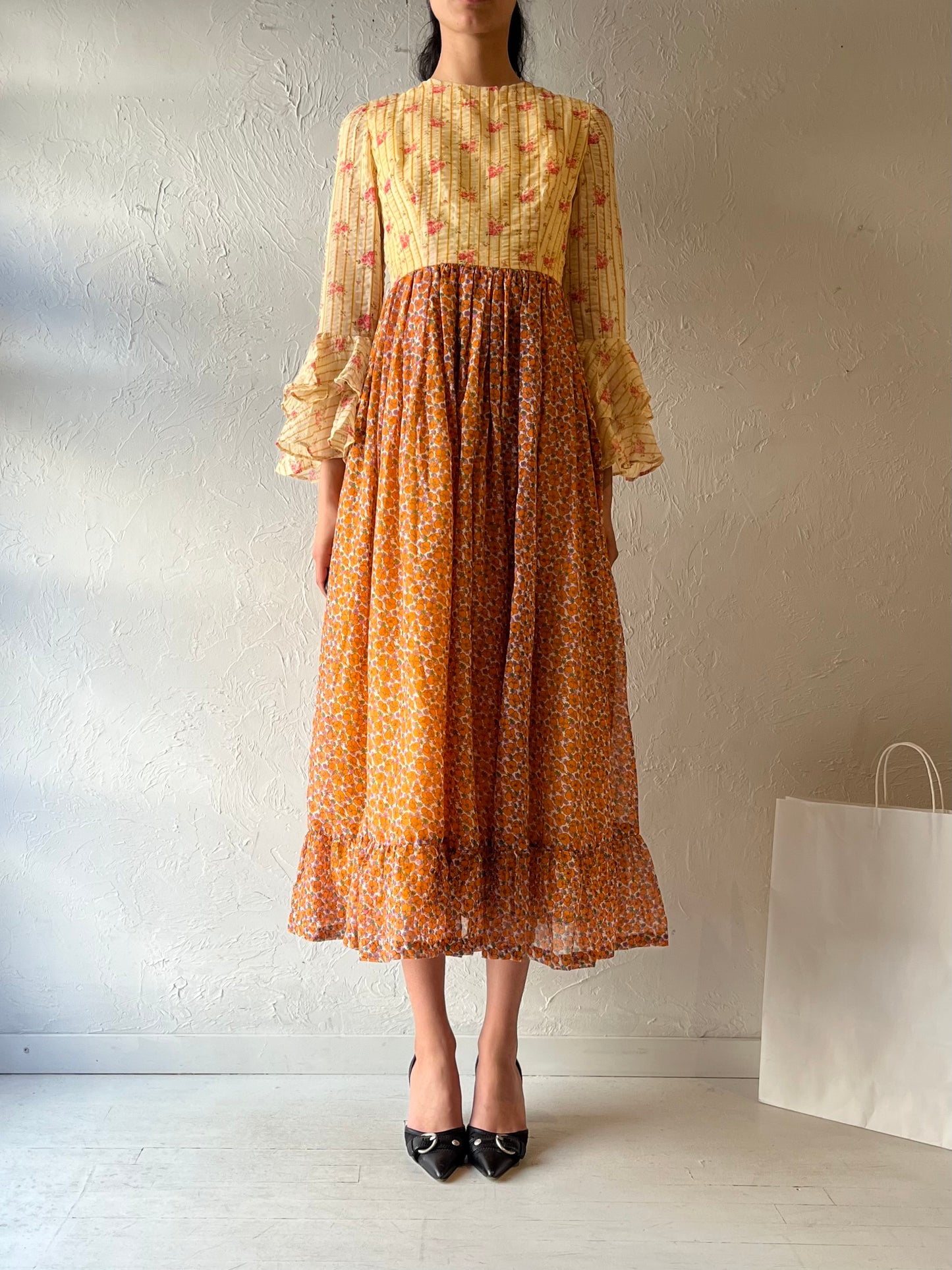 Vintage Handmade Long Sleeve Prairie Dress / Small