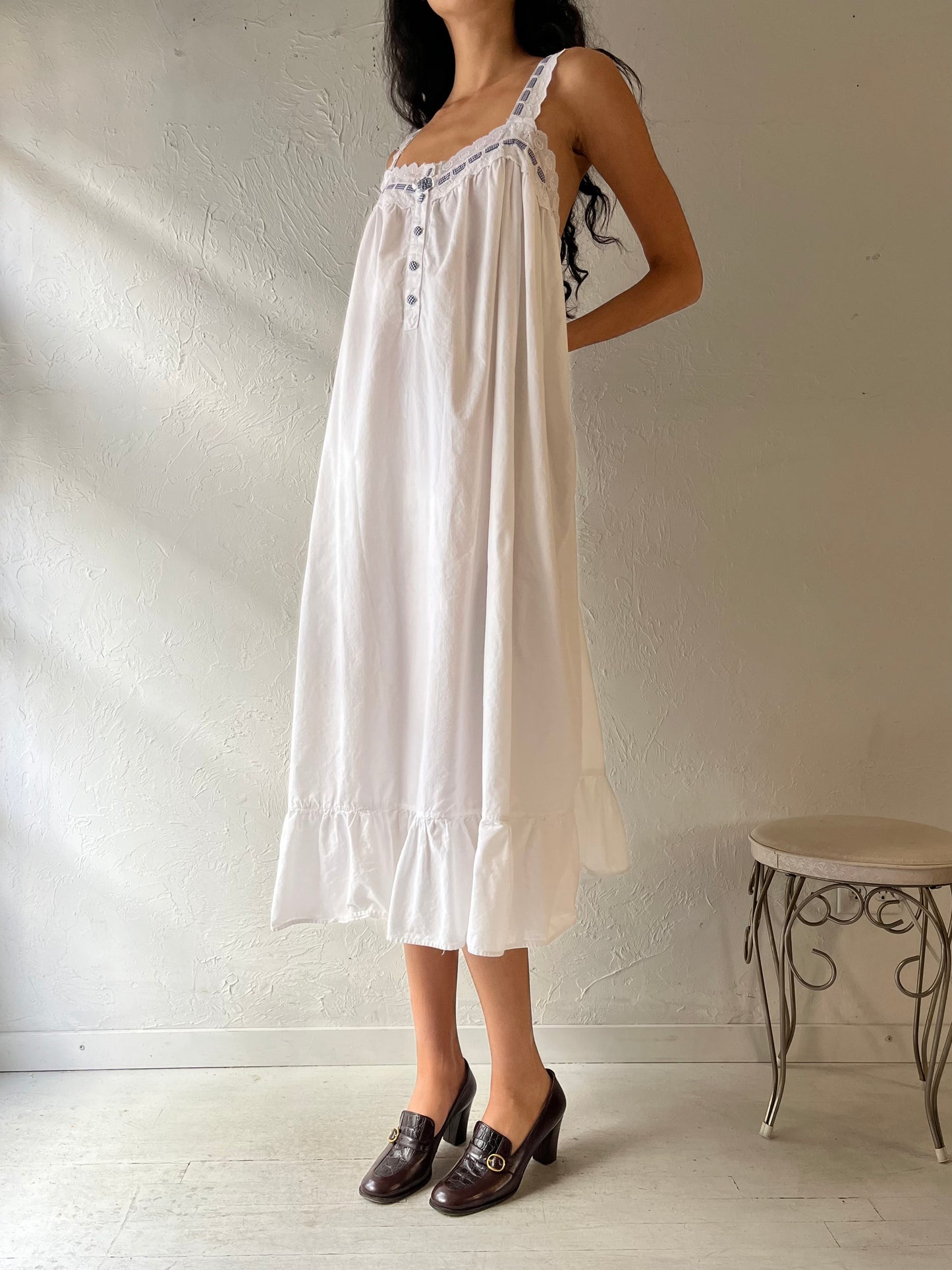 Vintage White Cotton Dress / Large