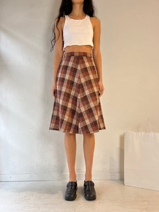 Vintage Handmade Plaid Wool Midi Skirt / XS