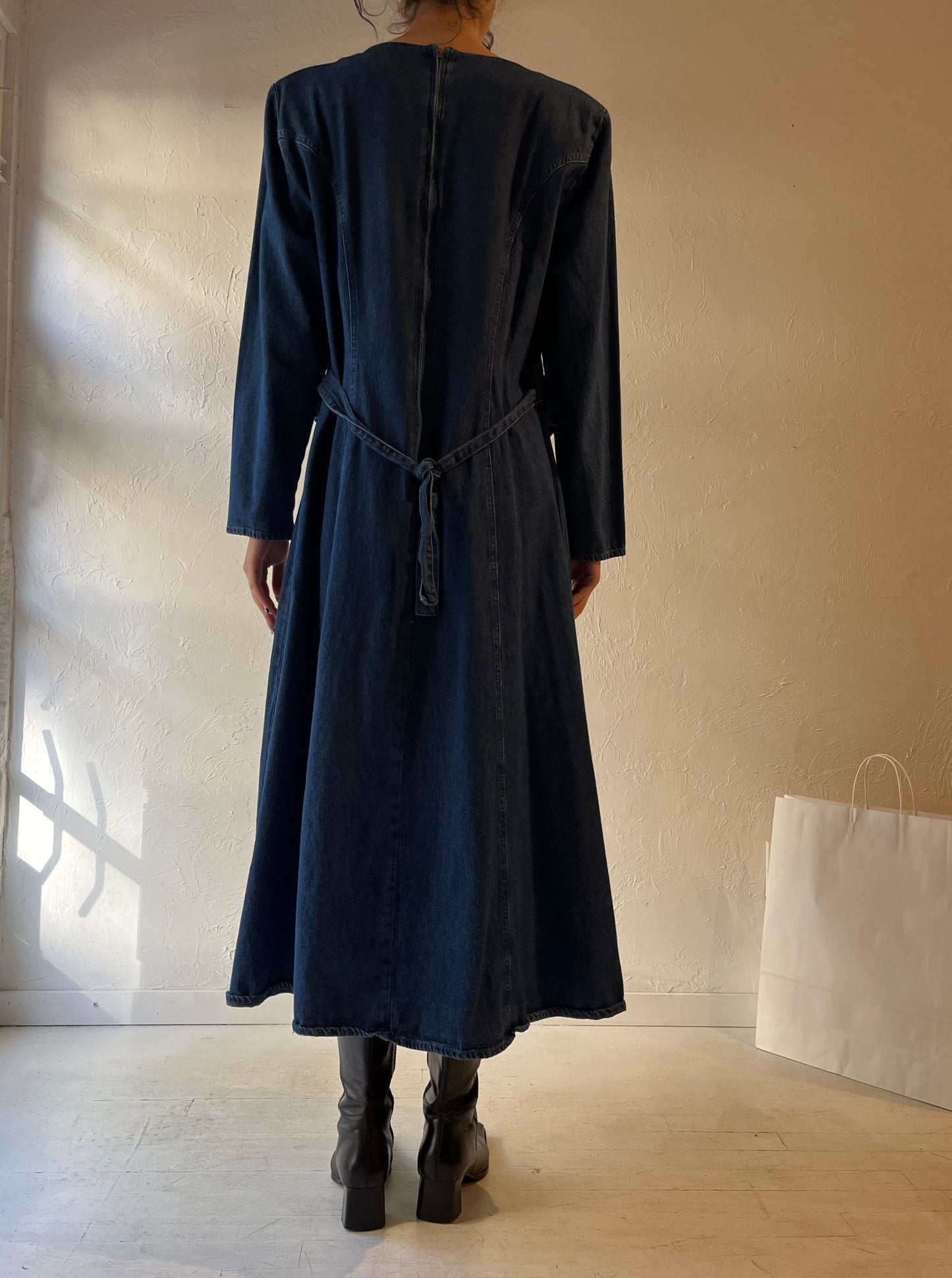 90s ‘Sketches’ Long Sleeve Denim Dress / Large