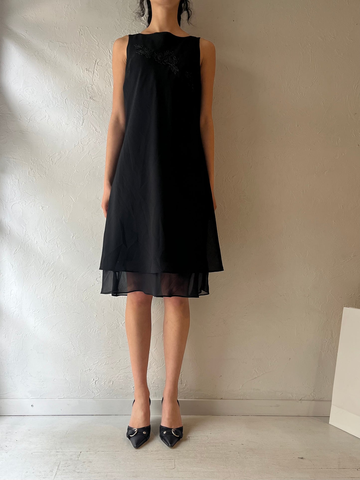 90s ‘Jessica’ Black Beaded Midi Dress / Large