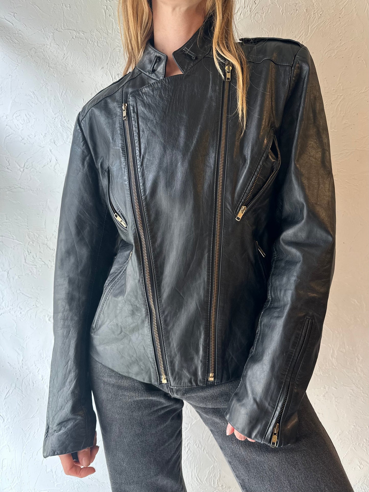 90s ‘Wilsons’ Black Leather Moto Jacket / Medium