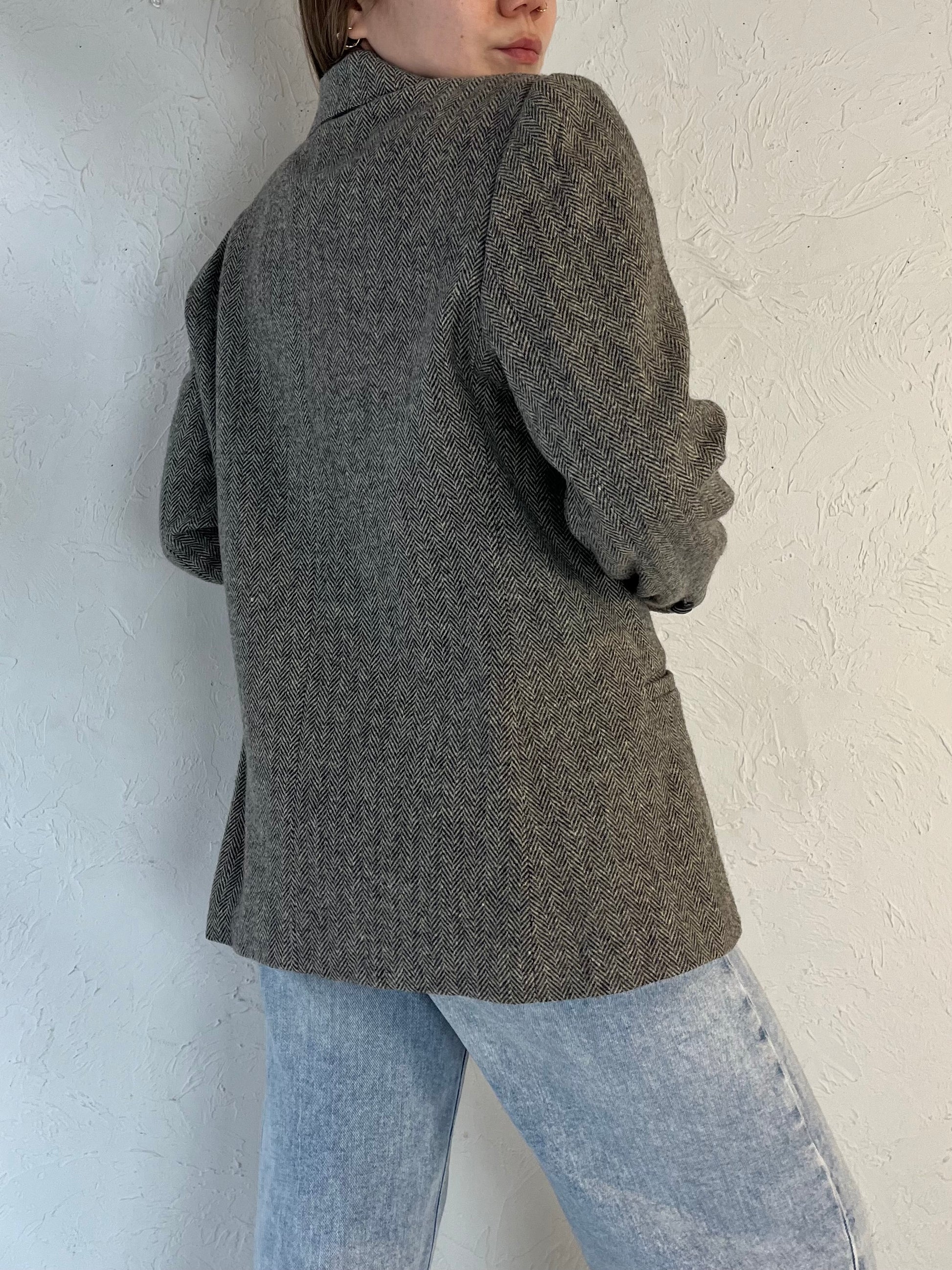 90s ‘Ashley Brooke’ Gray Houndstooth Blazer Jacket / Small