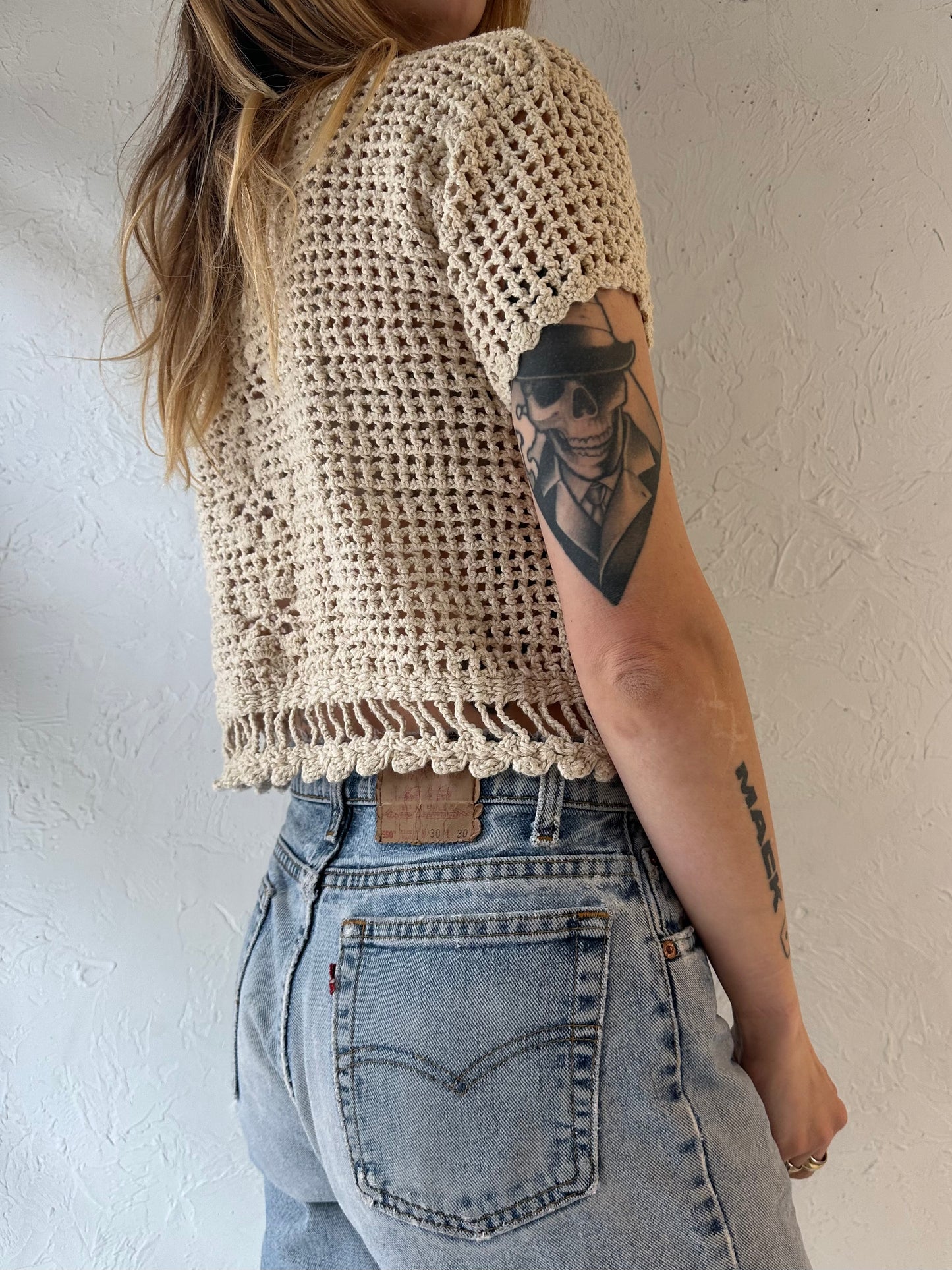 90s Crochet Button Up Top / Small