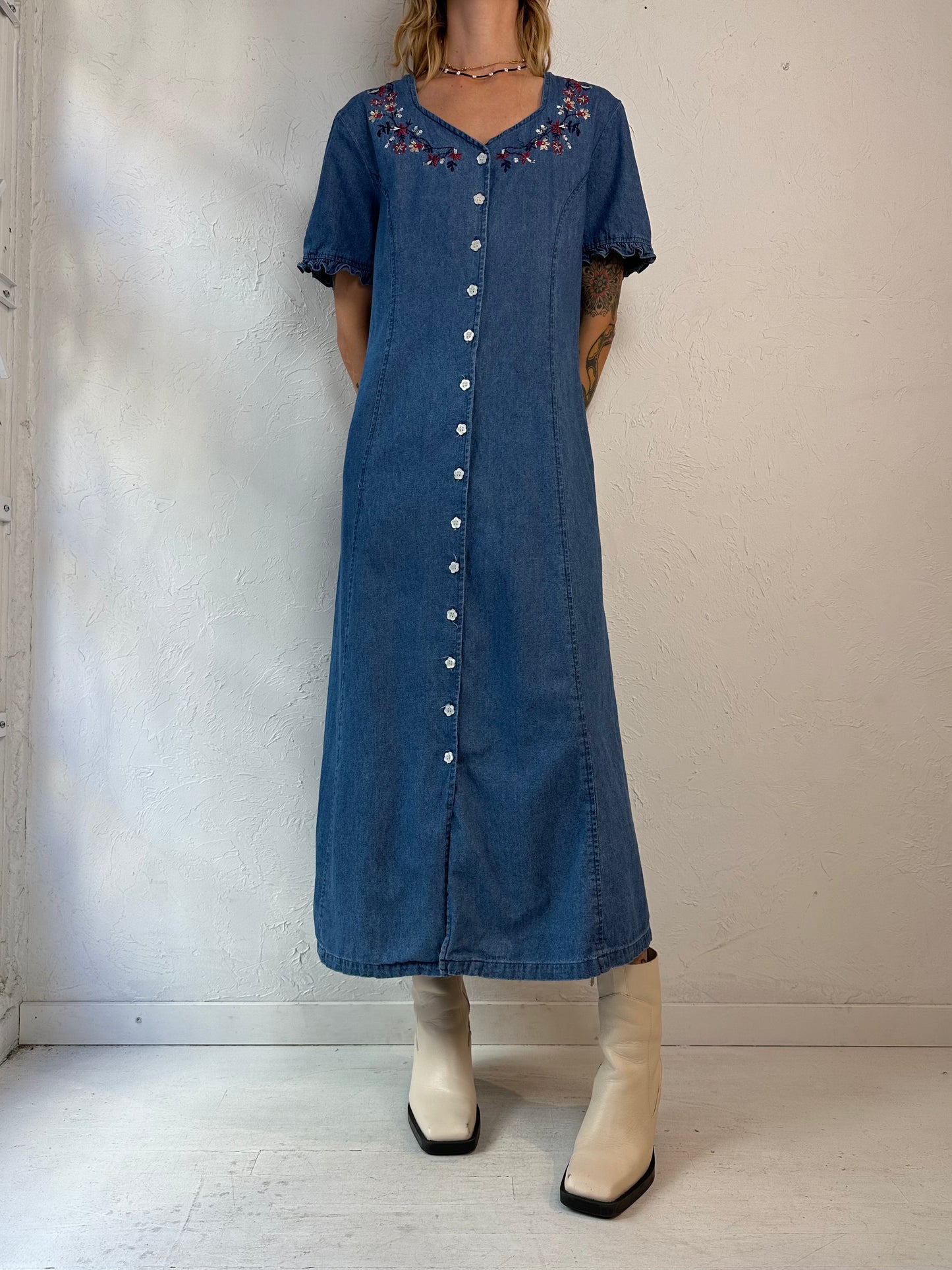 Y2k 'Wardrobe Essentials' Button Up Denim Dress / Large