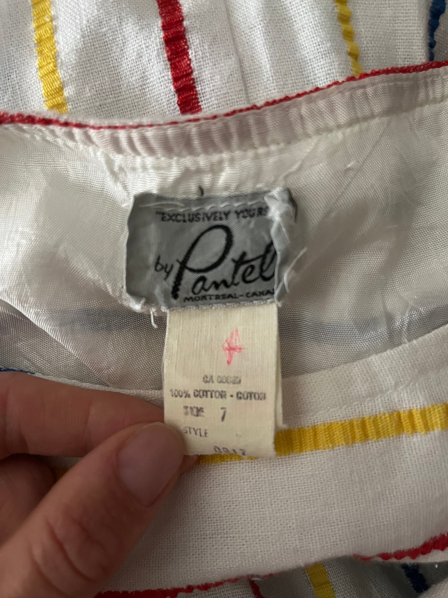 70s 'Pantel' Striped Cotton Midi Dress / Small
