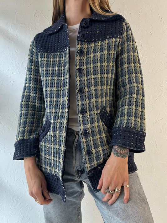 90s ‘April Cornell’ Blue Knit Jacket / XS