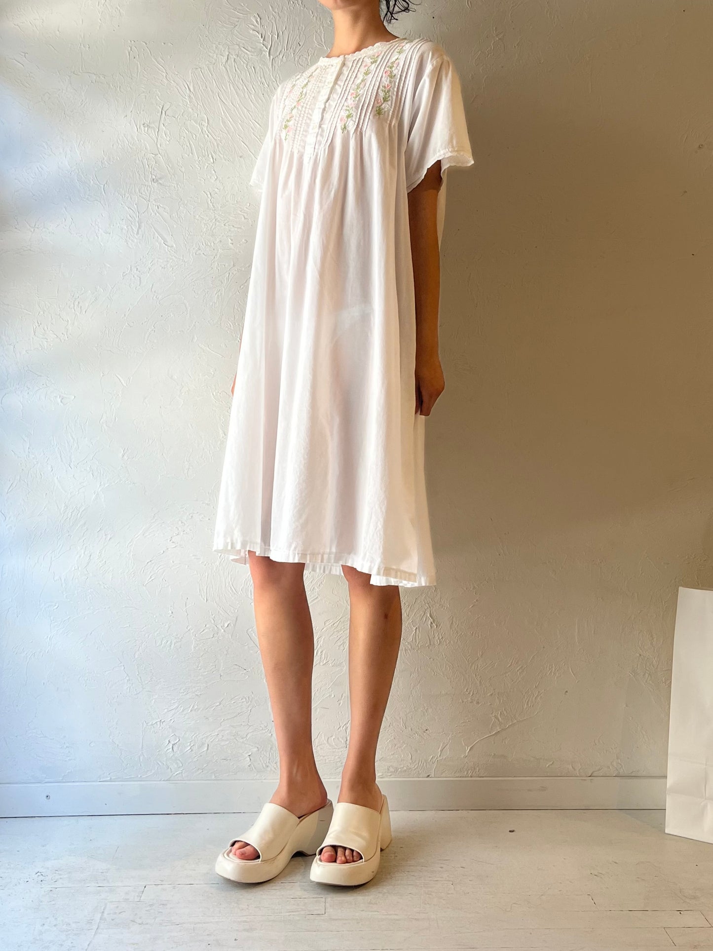 90s ‘Victorian Classics’ White Cotton Shirt Dress / XL