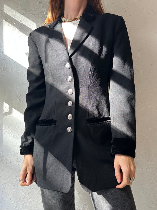 90s 'Hugo Buscati' Black Wool Blazer Jacket / Small