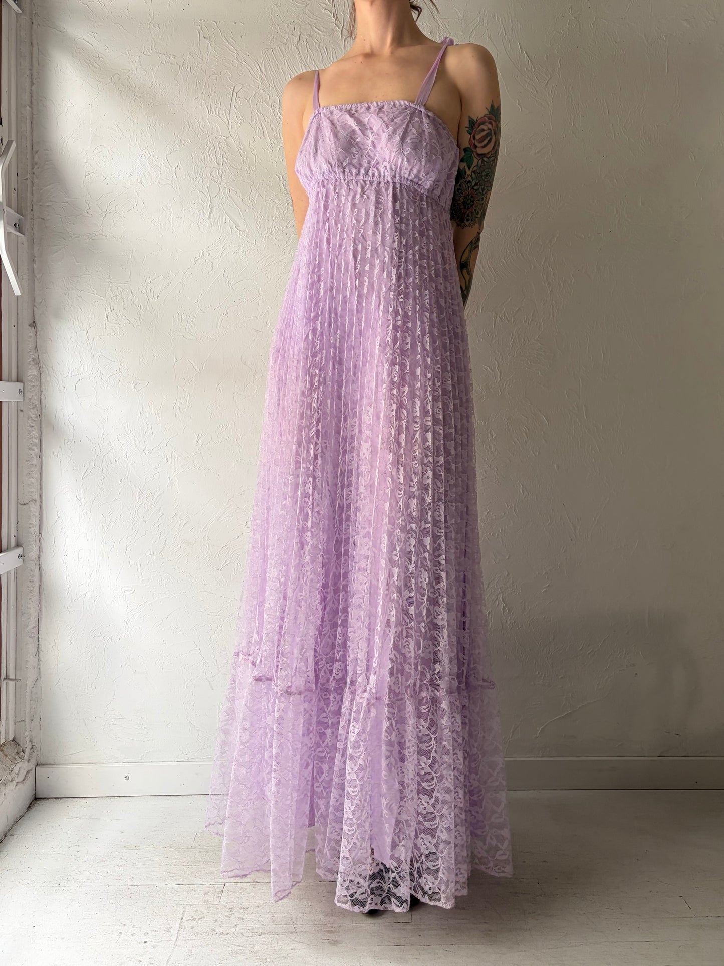 70s Purple Lace Maxi Dress and Jacket / Small