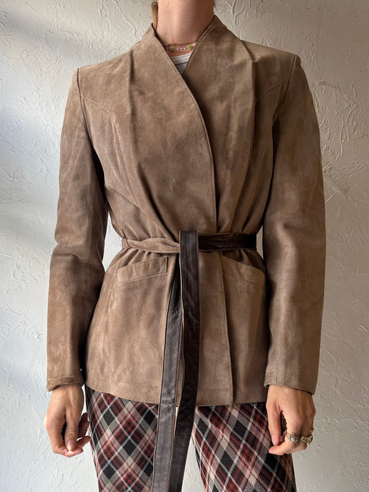 70s 'Sunshine' Beige Suede Leather Jacket / Small