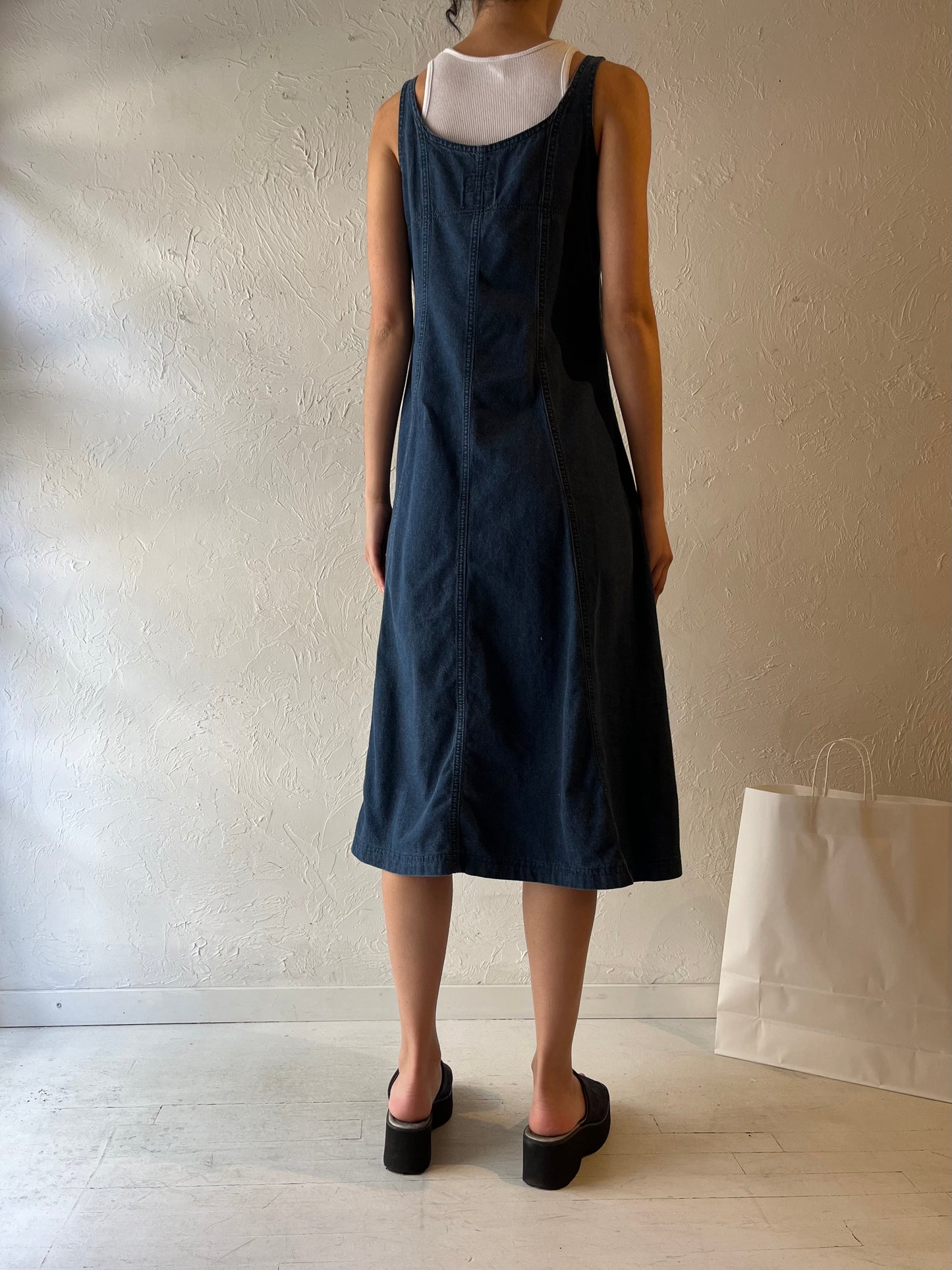90s ‘Peace by Piece’ Button Up Denim Dress / Medium