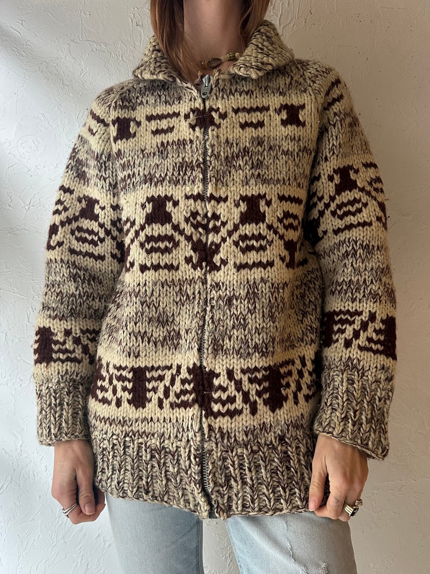 70s Hand Knit Wool Sweater / Small