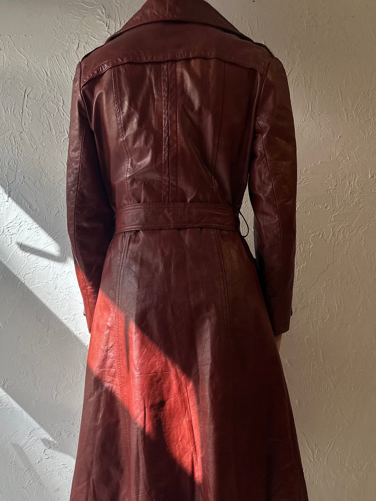 Vintage Burgundy Leather Trench Coat / Medium