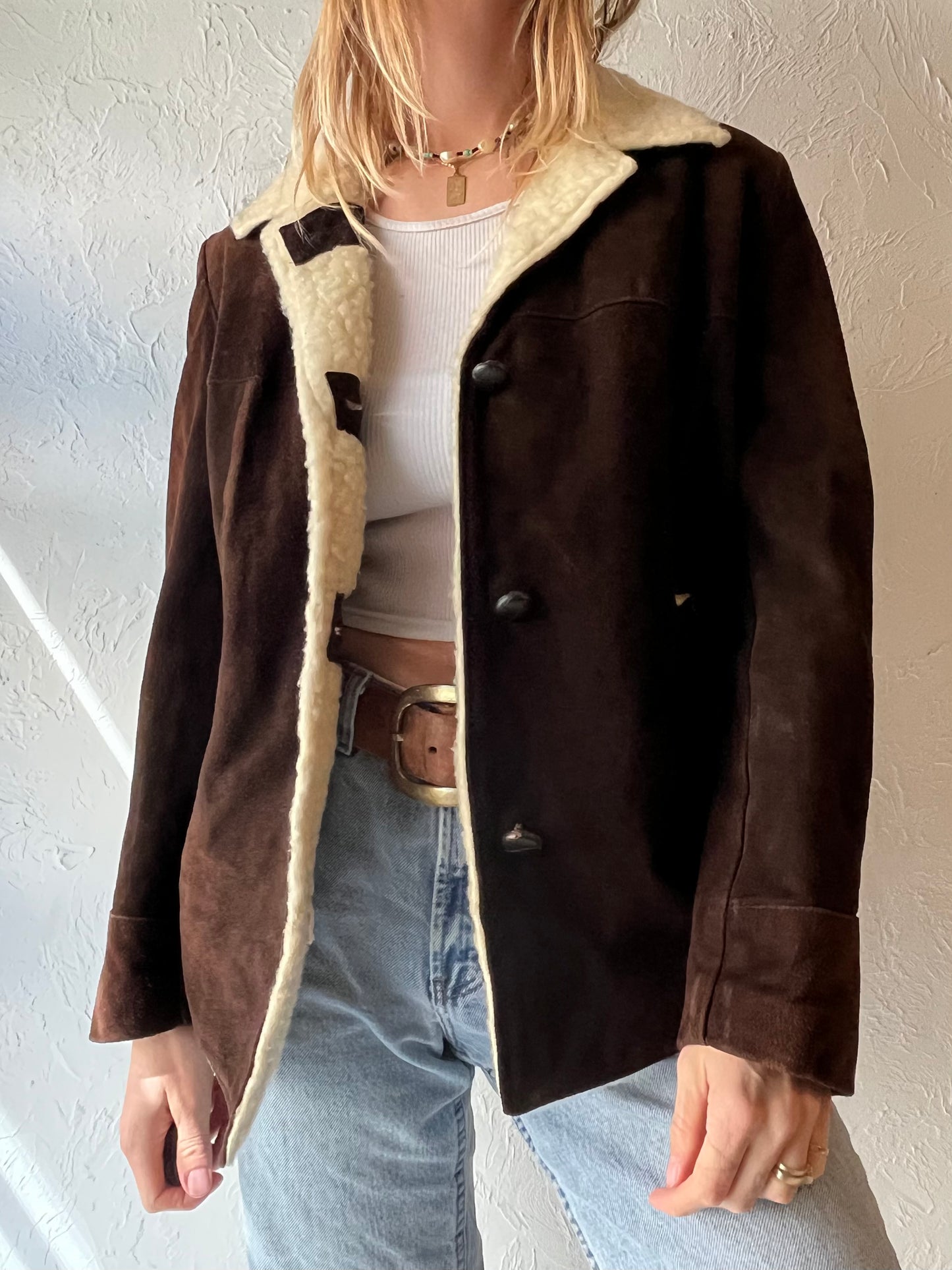 70s Brown Suede Shearling Lined Jacket / Small