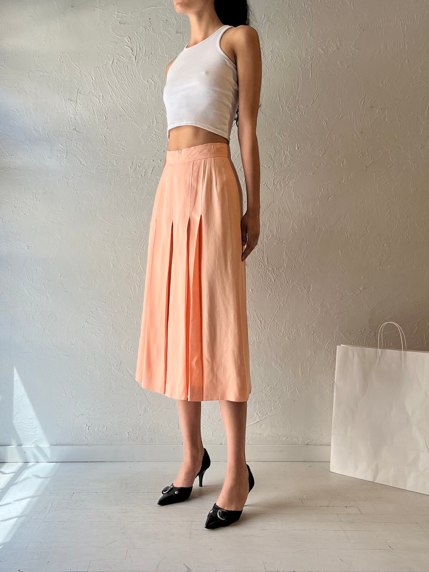 80s ‘Evan PICONE’ Pink Midi Skirt / Union Made / Small