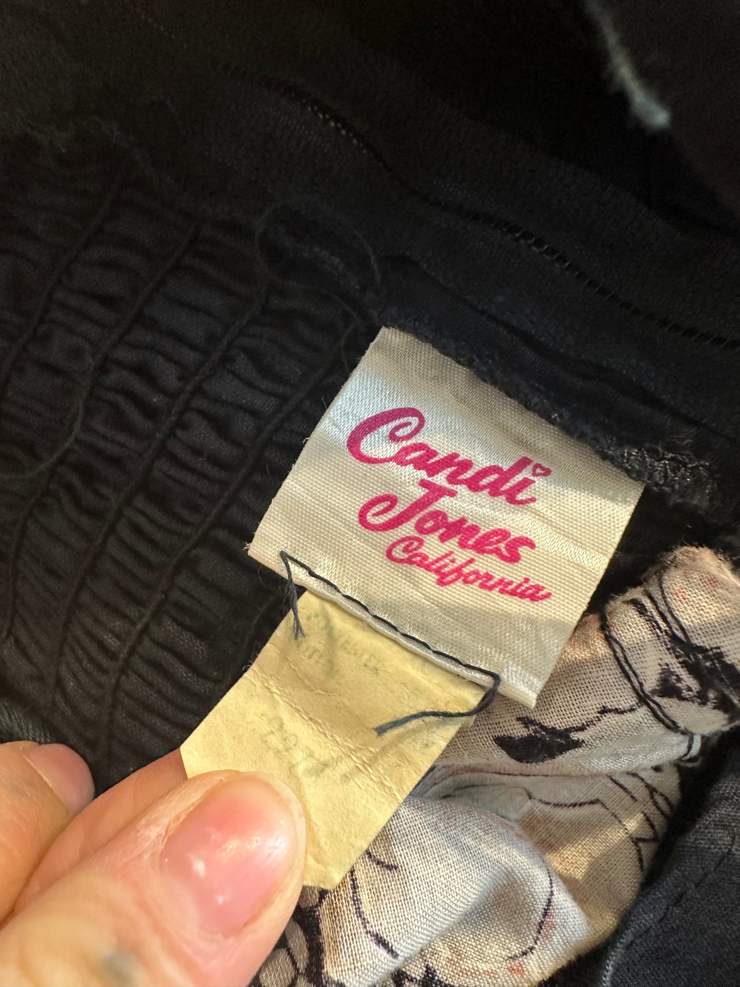 70s 'Candi Jones' Black Floral Print Dress / Small