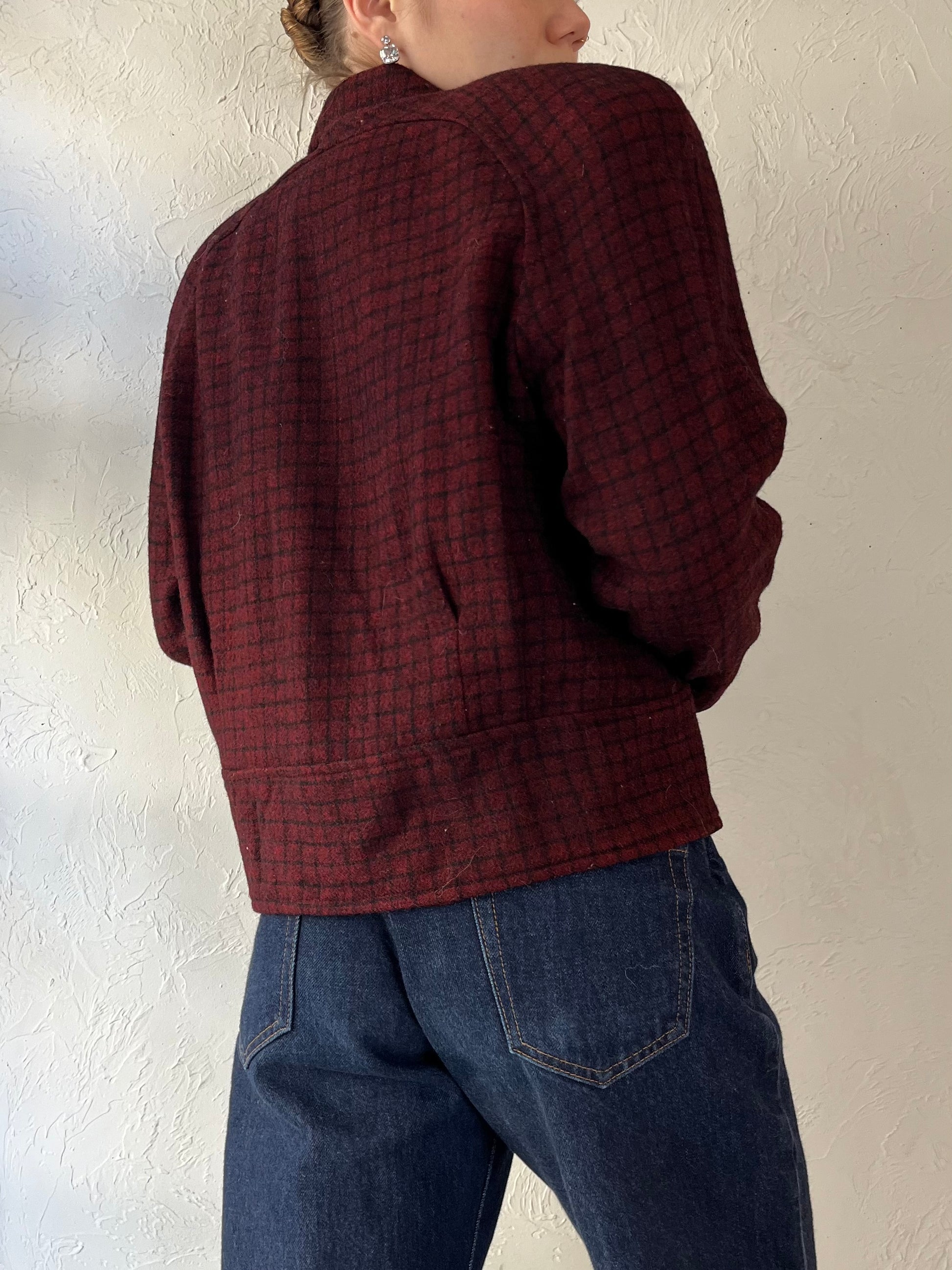 Vintage Cropped Burgundy Wool Jacket / Small