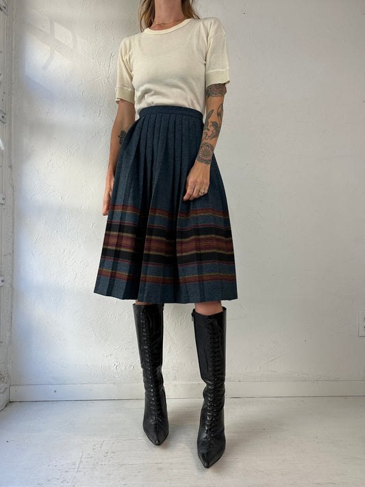 80s Navy Blue Knit Midi Skirt / Small