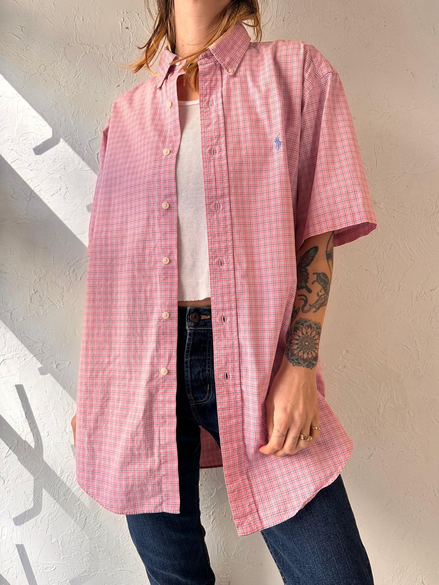 90s 'Ralph Lauren' Pink Short Sleeve Button Up Shirt / Medium
