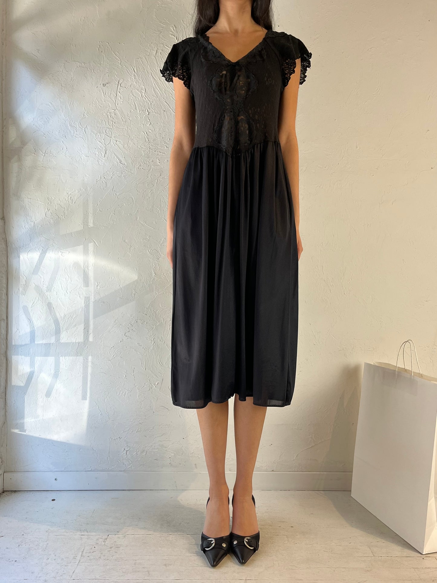 90s ‘Cinema’ Black Lacey Dress / Medium