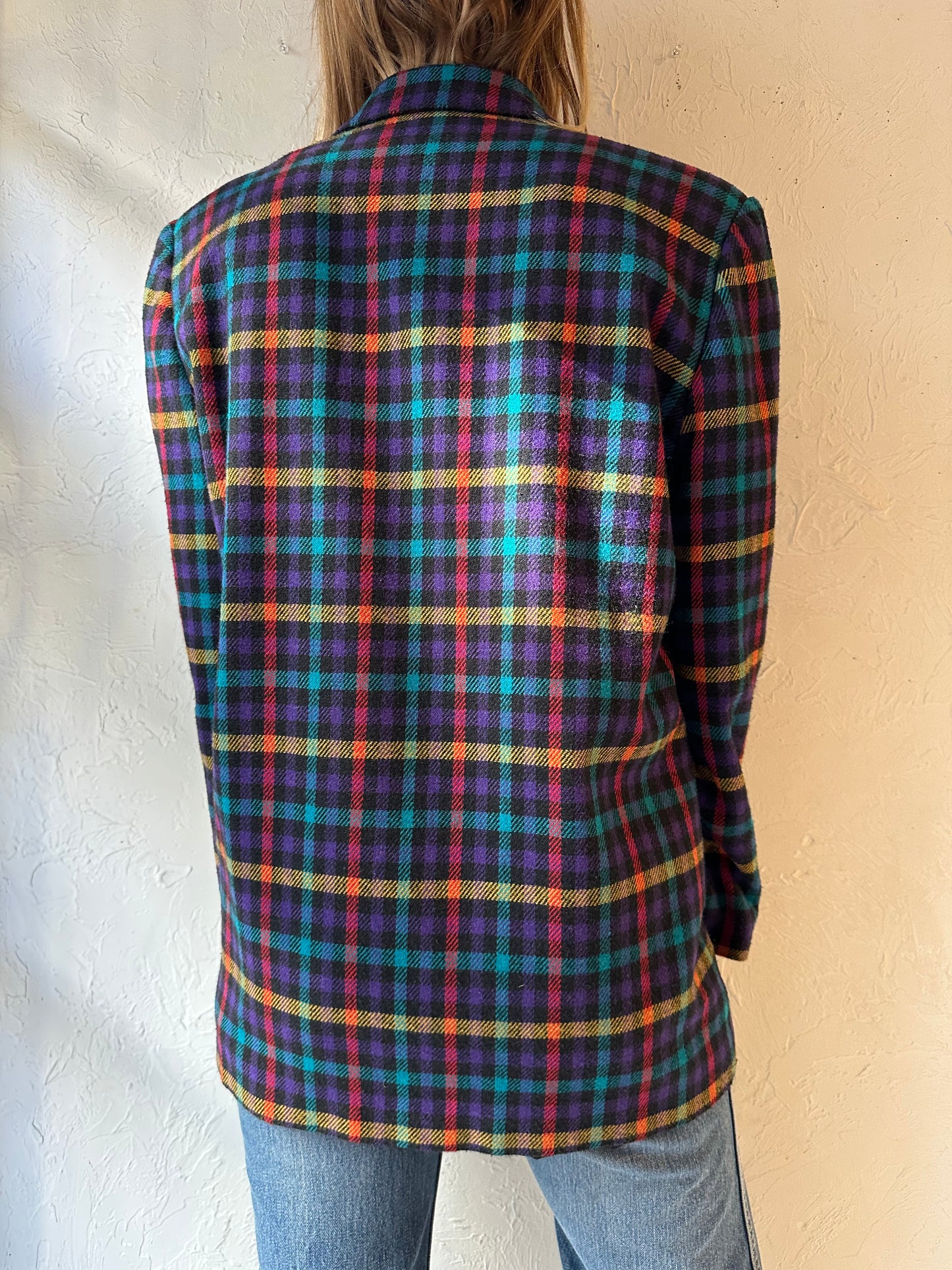 90s 'Sag Harbor' Rainbow Plaid Blazer / Medium