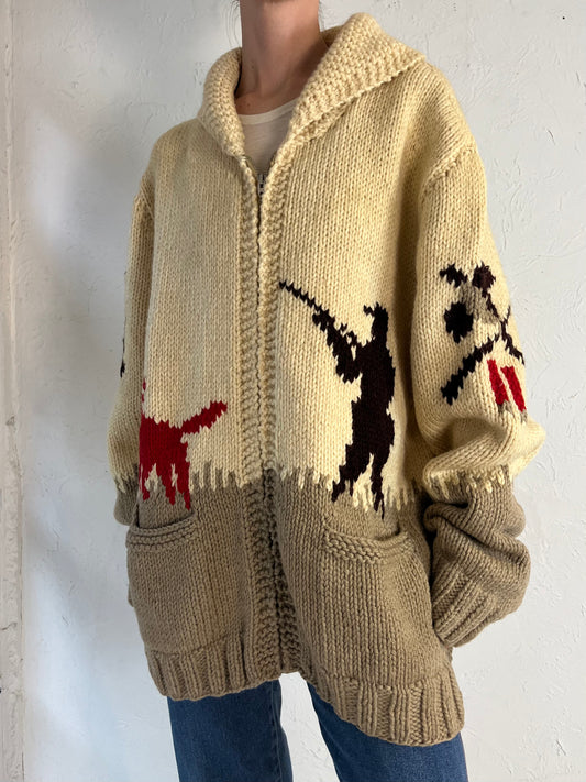 Vintage Hand Knit Wool Hunting Sweater / XL