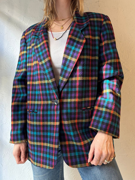 90s 'Sag Harbor' Rainbow Plaid Blazer / Medium