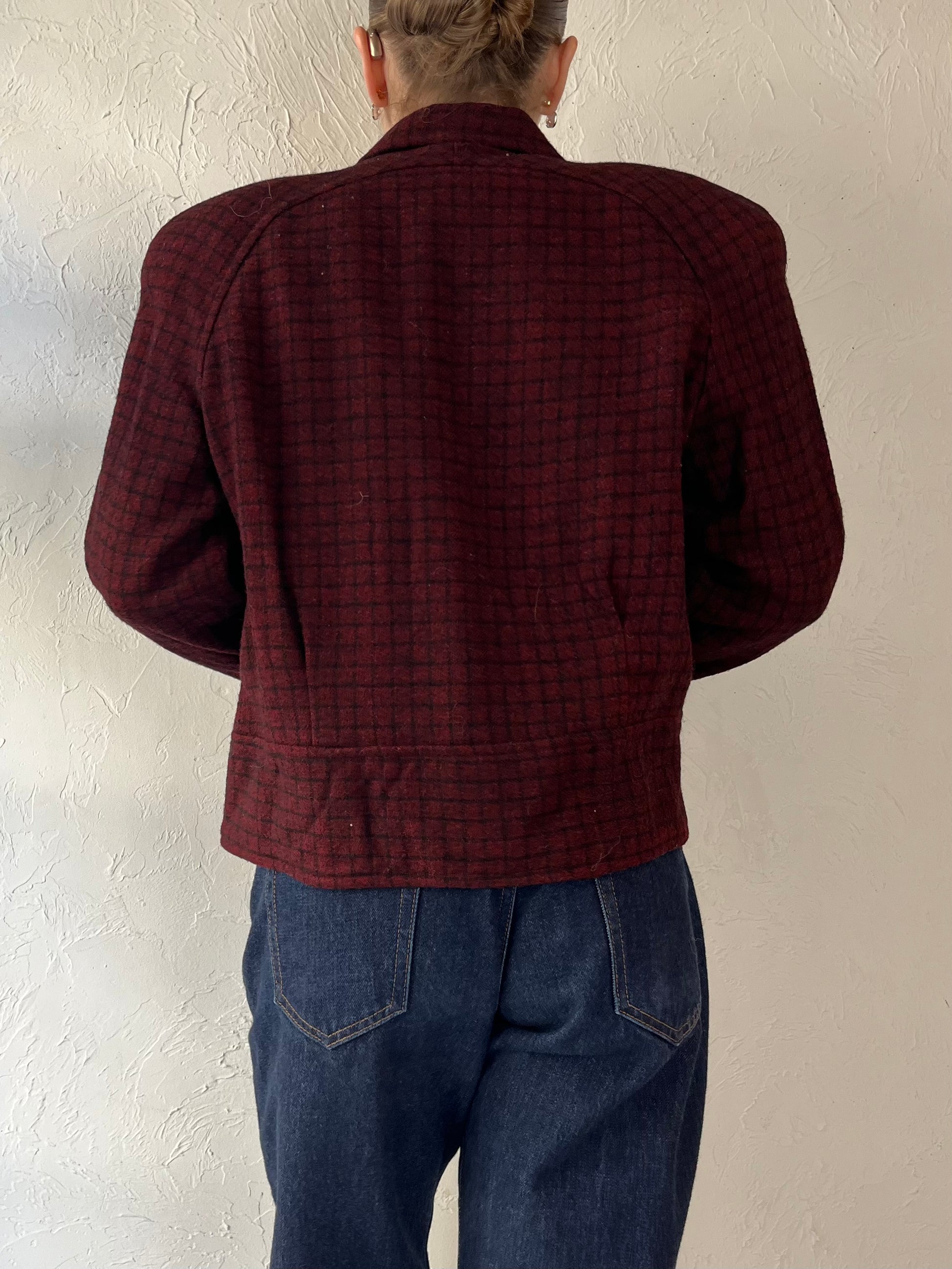 Vintage Cropped Burgundy Wool Jacket / Small