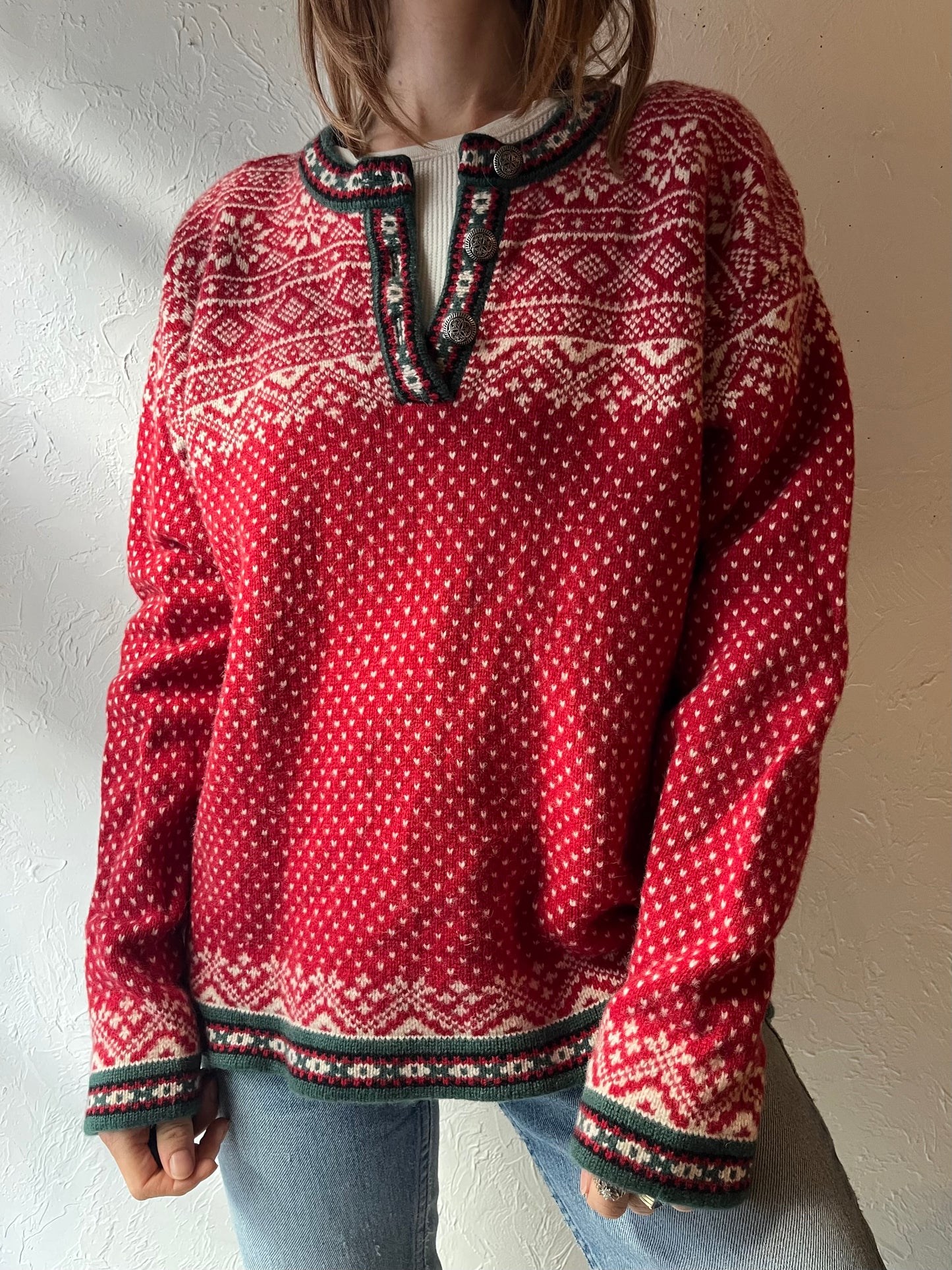 90s ‘LL Bean’ Red Nordic Wool Sweater / Large