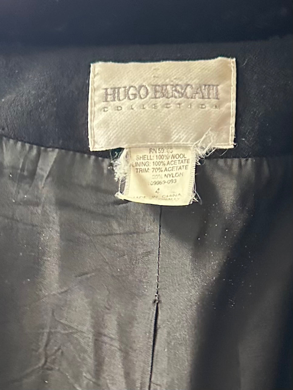 90s 'Hugo Buscati' Black Wool Blazer Jacket / Small