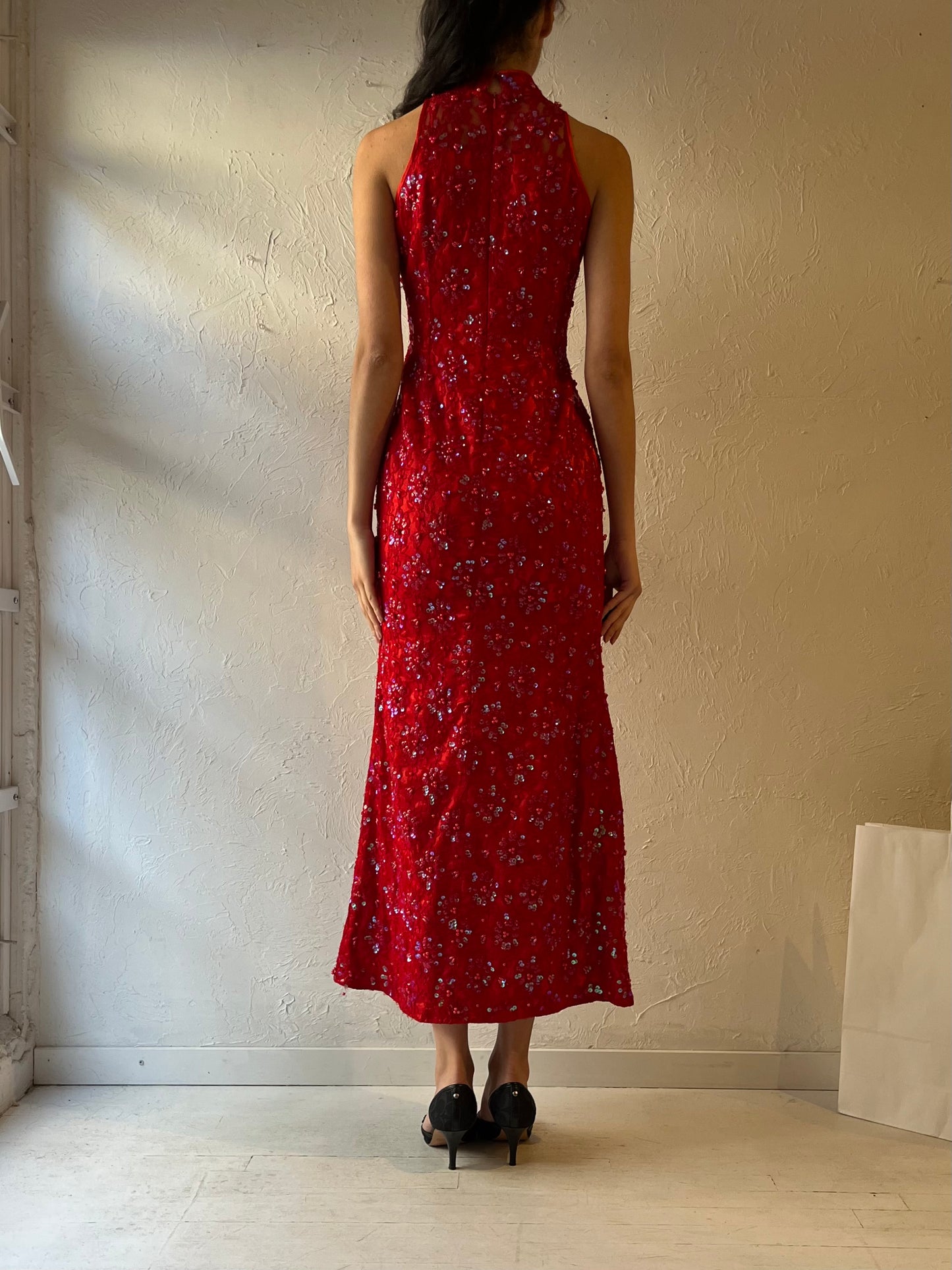 Y2k ‘Clothhouse’ Red Lace Gown / Small