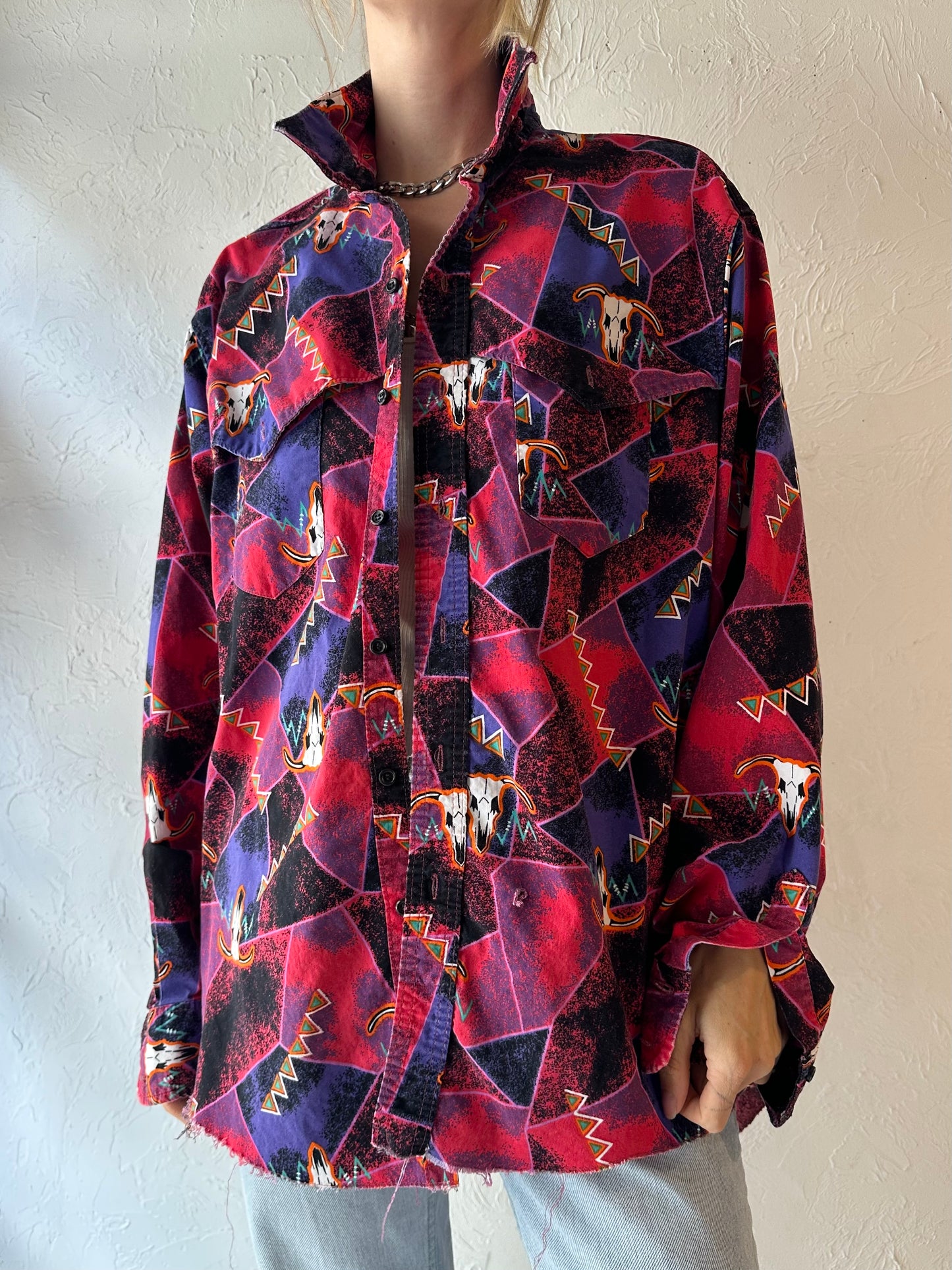 90s 'Wrangler' Patterned Western Shirt / XL