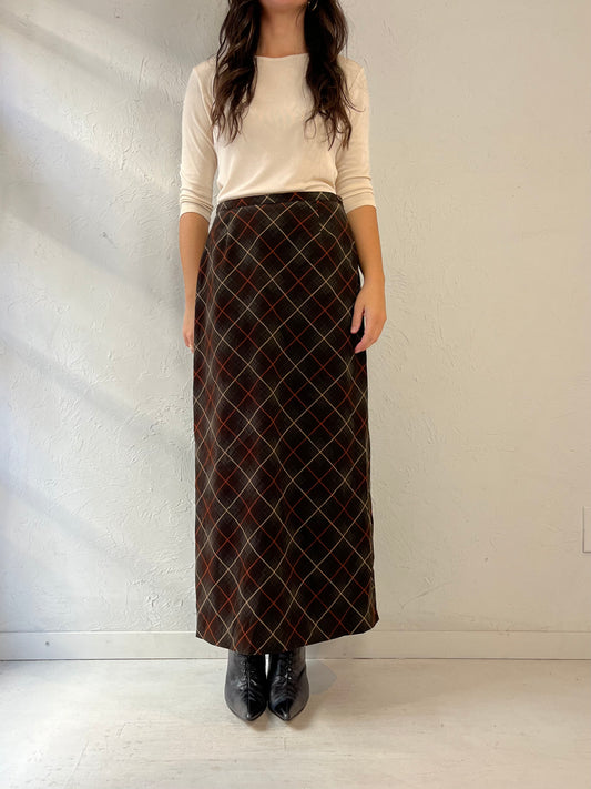 90s 'Annex' Brown Plaid Maxi Skirt / Medium