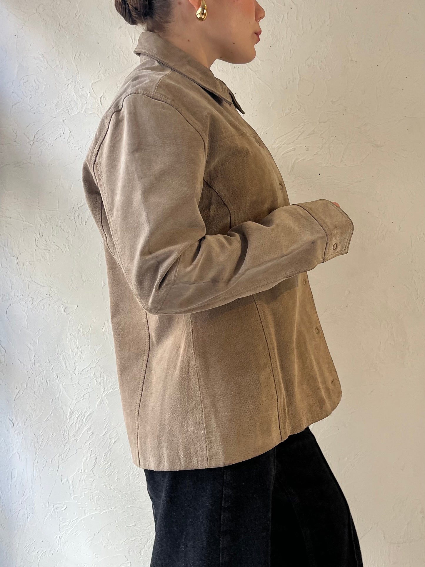 Y2k 'North Crest' Taupe Suede Jacket / L