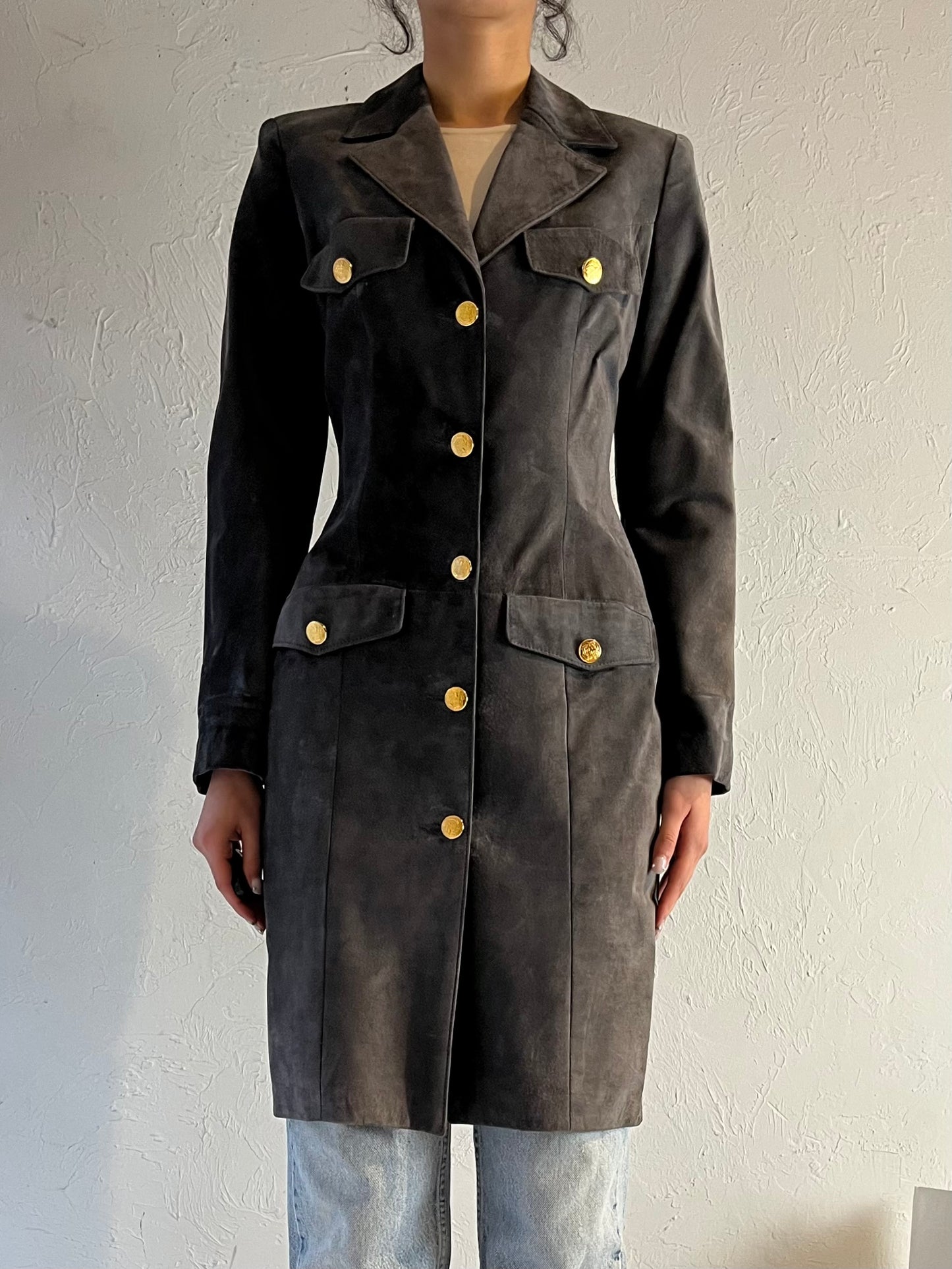 90s ‘DANIER’ Gray Suede Leather Jacket / XS