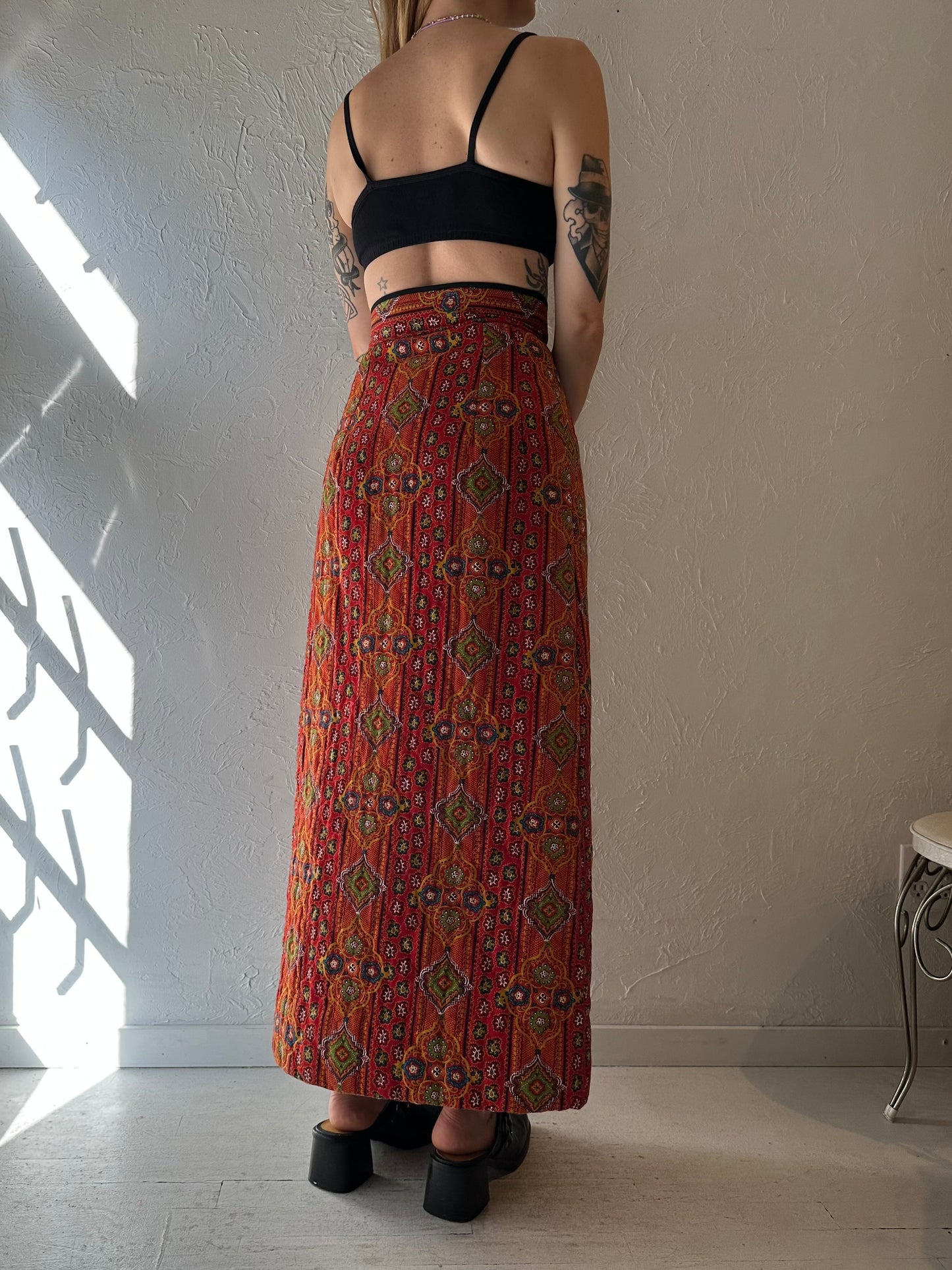 70s 'Le Voy's' Paisley Quilted Maxi Skirt / Small
