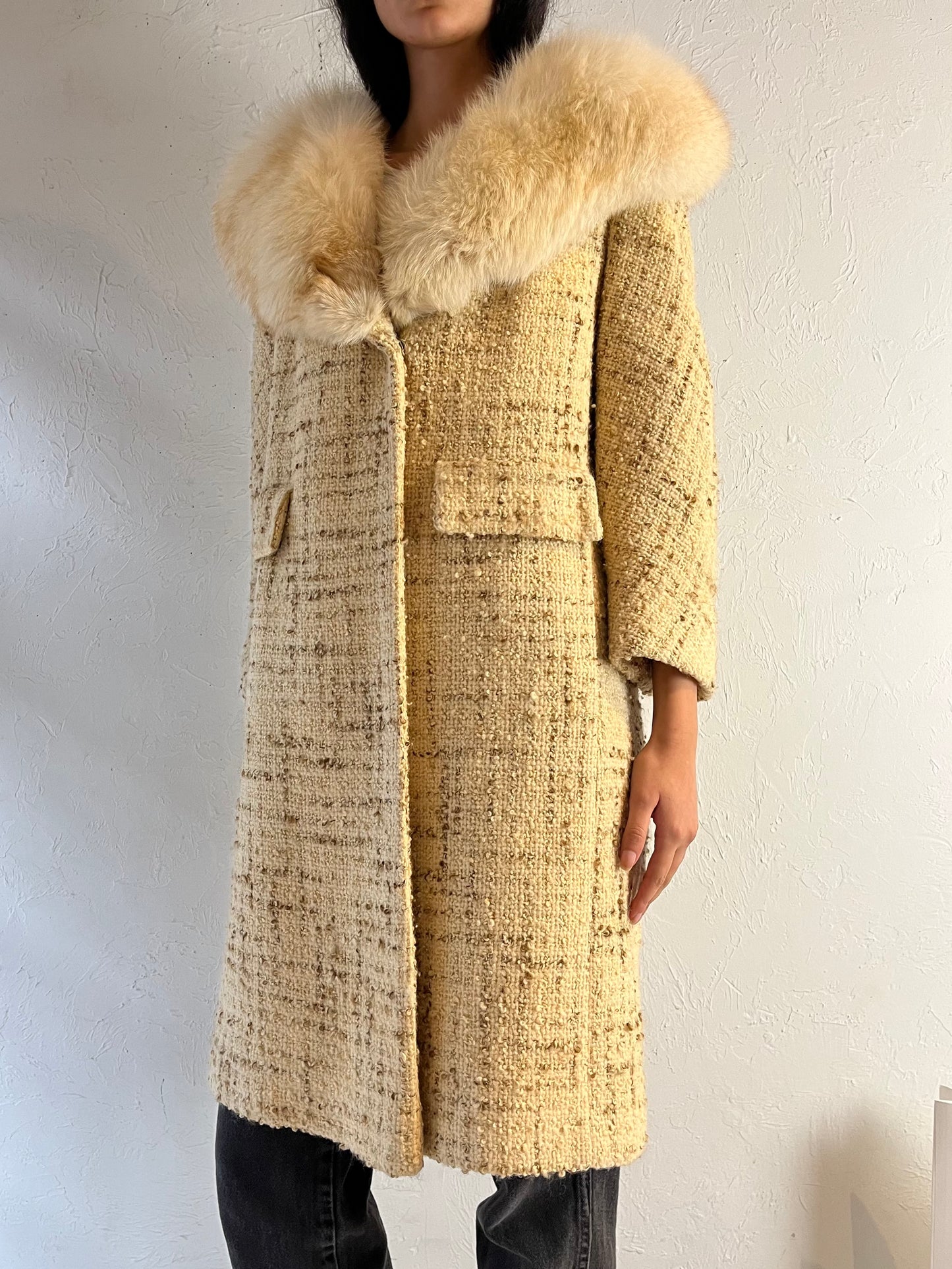 70s 'Di Vinci' Rabbit Fur Collared Knit Penny Lane Coat / Medium