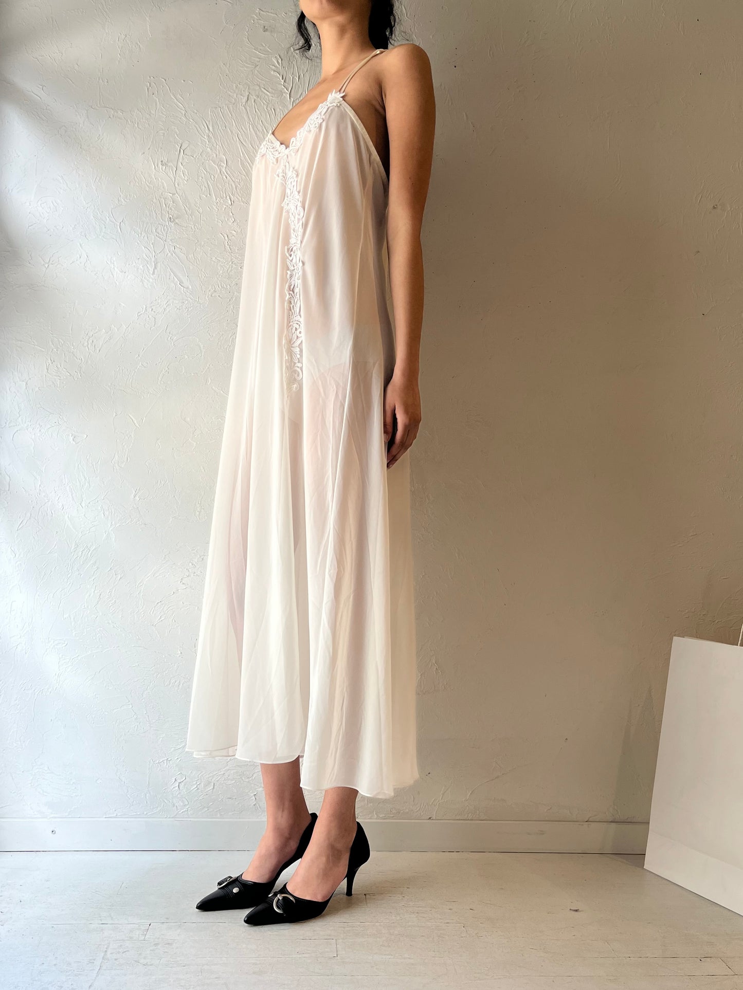 90s ‘Flora’ White Romantic Slip Dress / XL