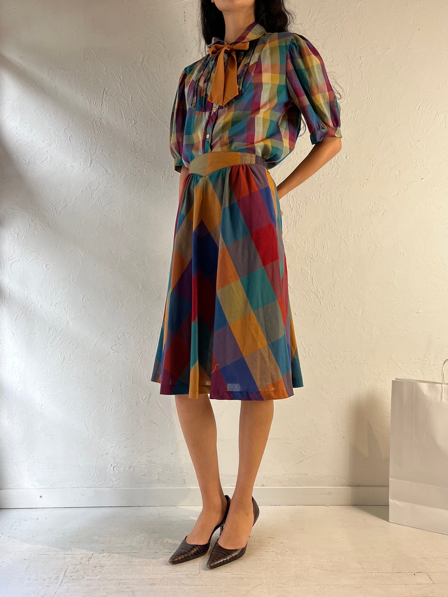 70s 'Koret' Plaid Two Piece Matching Set / Union Made / Medium