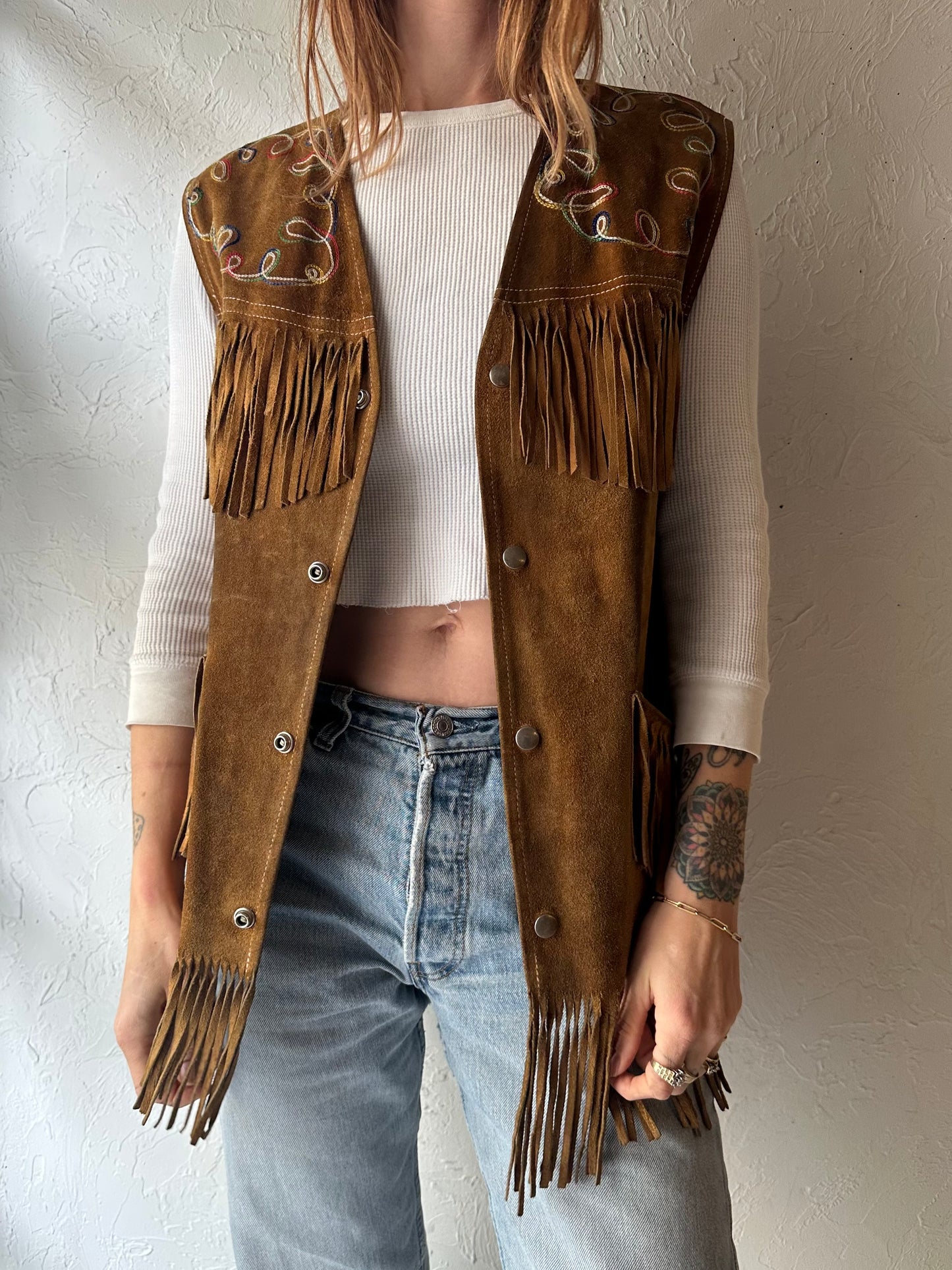 70s Suede Fringe Vest / Large