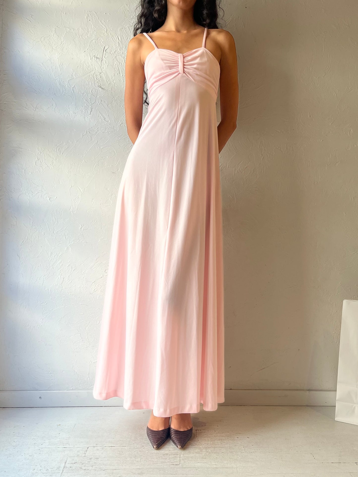 70s Long Pink Formal Dress / Small