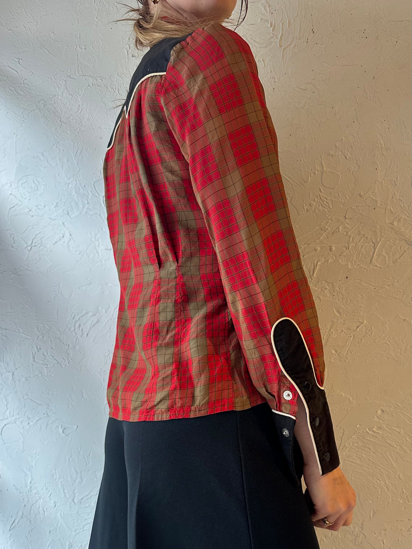 70s 'Connie' Plaid Western Shirt / Small