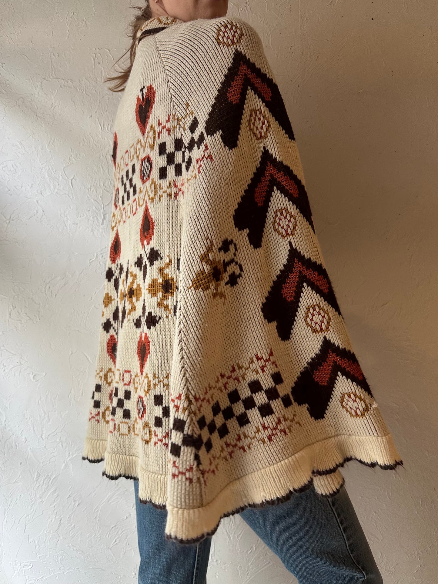 70s 'JC Penney' Queen of Harts Knit Cape / One Size