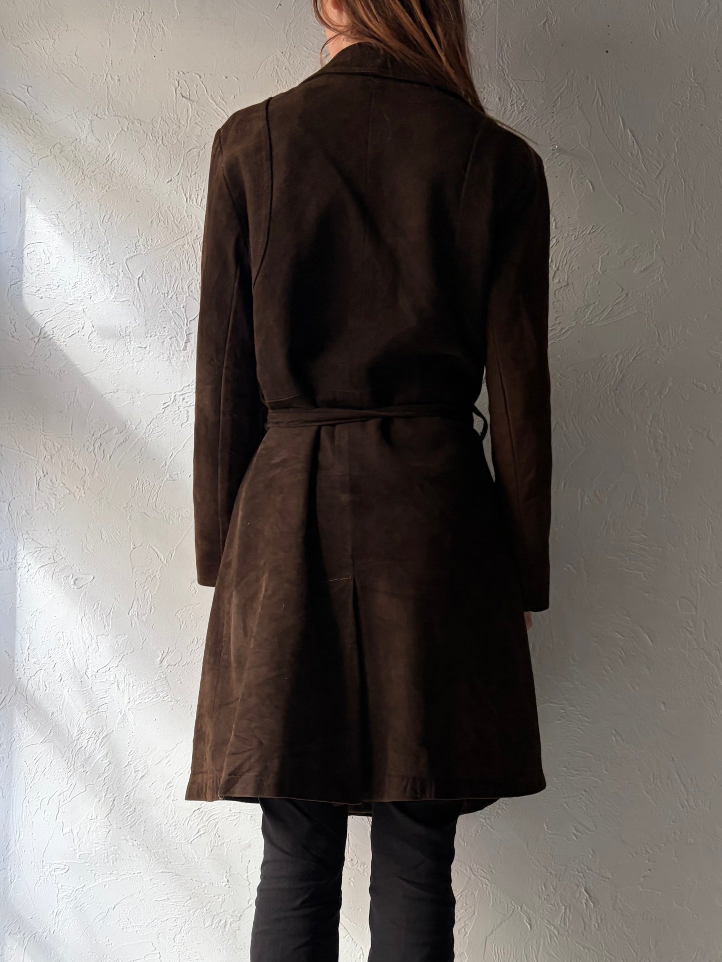 70s 'Kristines' Brown Suede Leather Trench Coat / Medium