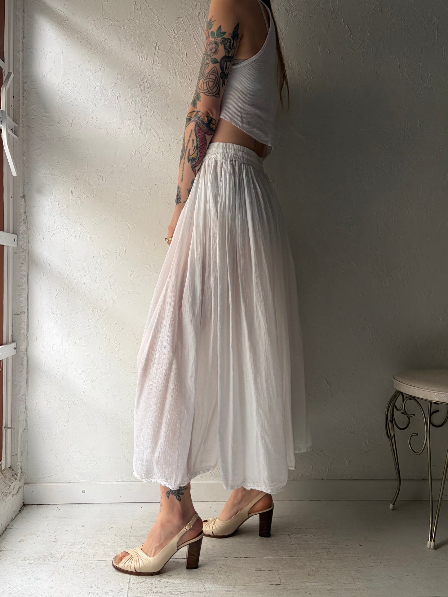 Y2k 'Karma Highway' White Sheer Cotton Skirt / Small