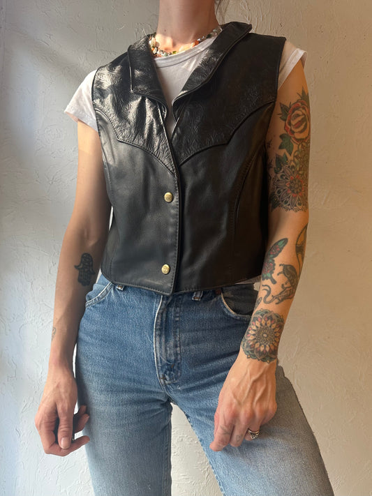 90s ‘Protech’ Black Leather Vest / Medium