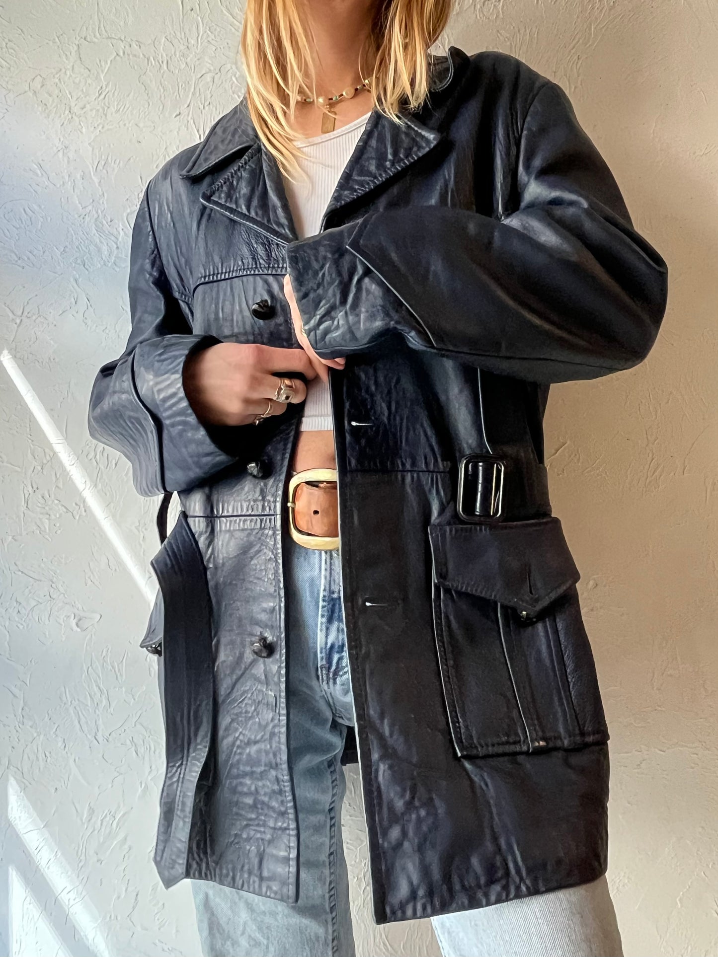 70s ‘Marquis’ Blue Leather Jacket / Medium