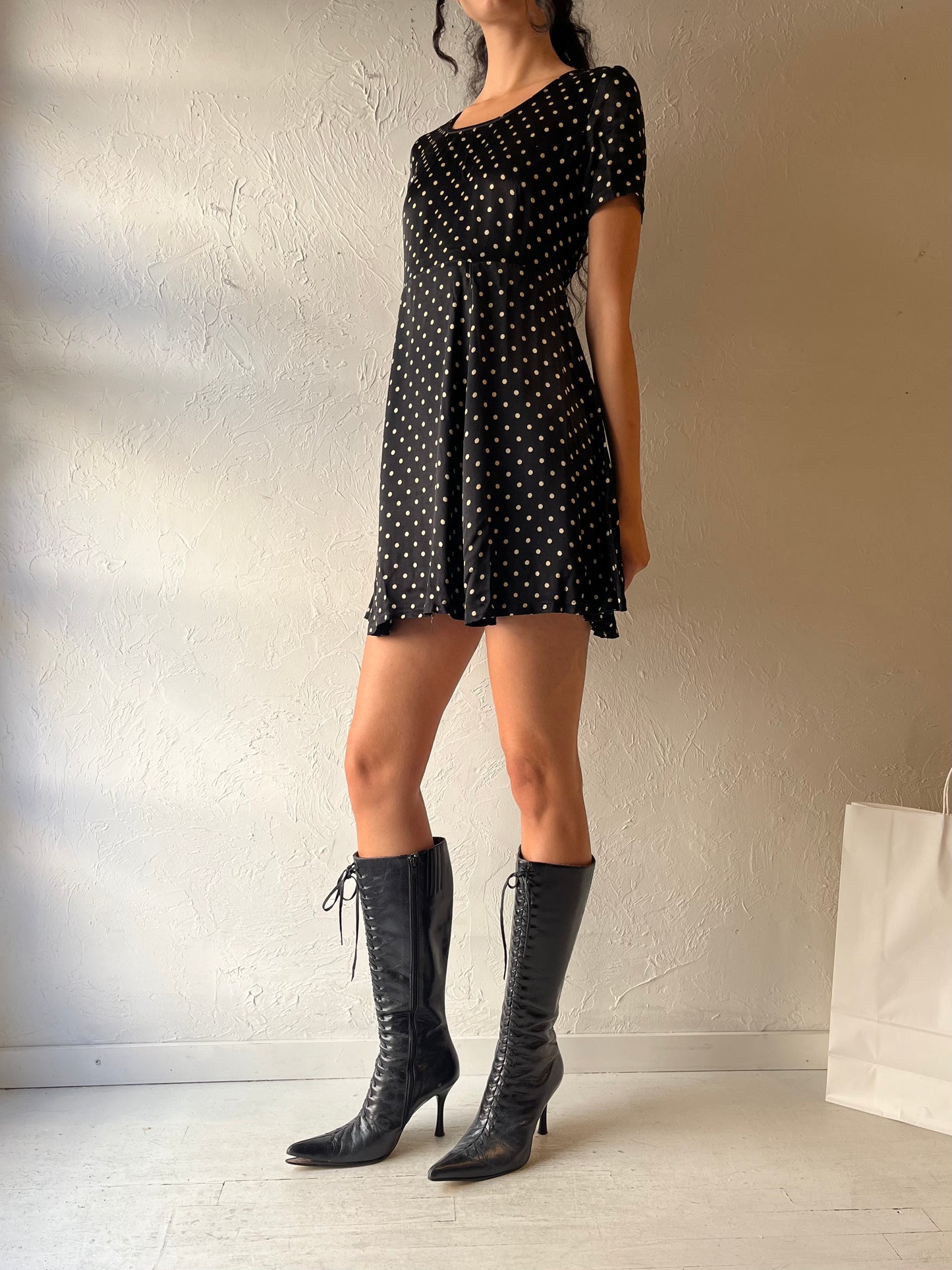 Y2k 'Betsey Johnson' Black Polka Dot Mini Dress / Small